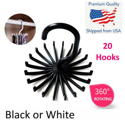 360 Degree Rotating Space Saving Rack 20 Hooks Ties Belts Bras Underwear Hanger
