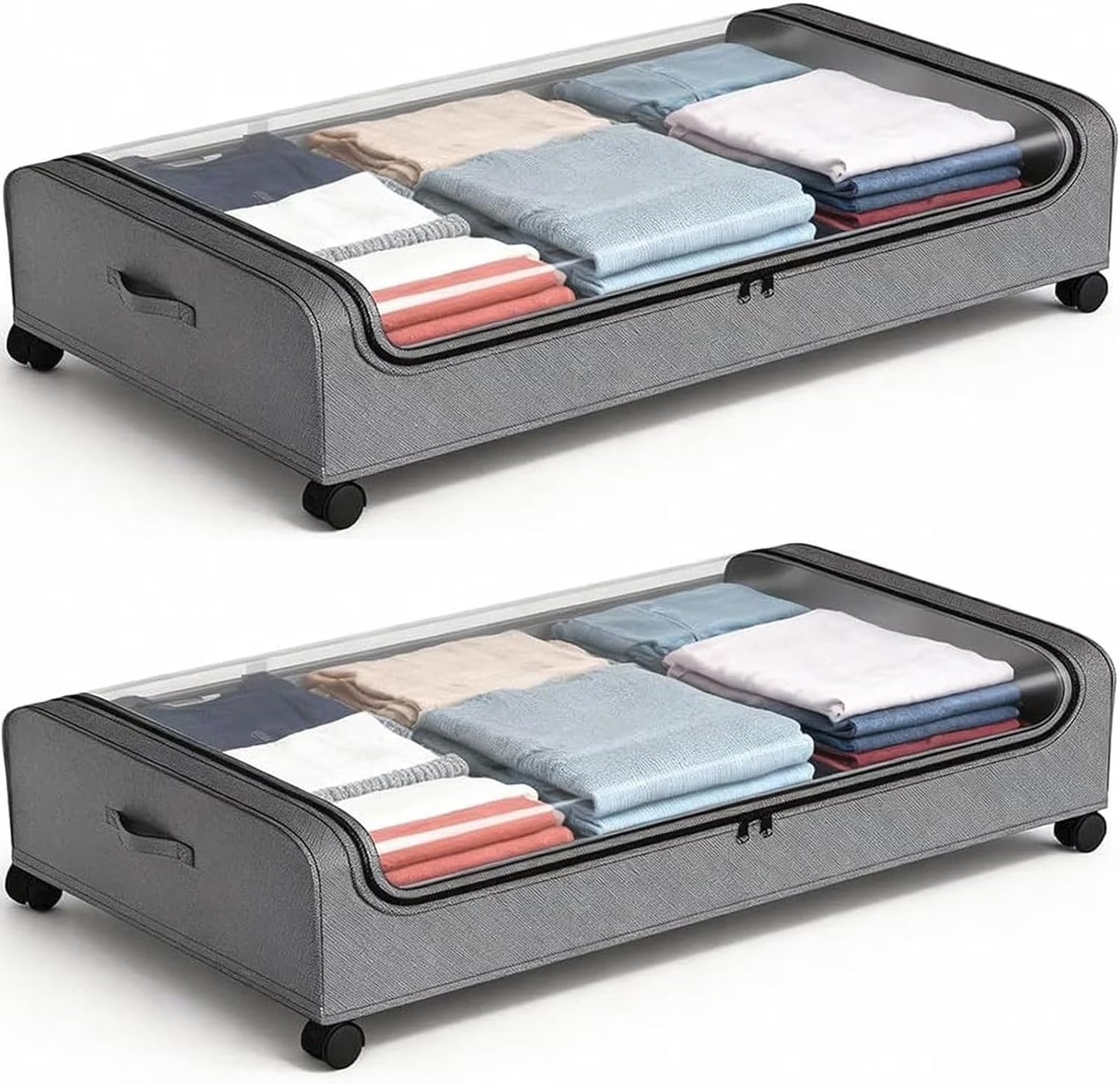 Under Bed Storage with Wheels, 2 Pack under Bed Storage Containers, under Bed Shoe Storage Organizer, Rolling under Bed Metal Drawer for Clothes, Gray
