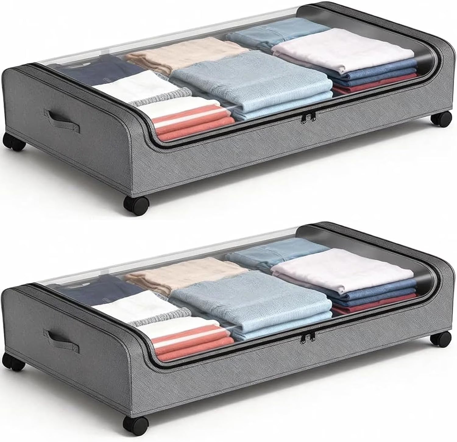 Under Bed Storage with Wheels, 2 Pack under Bed Storage Containers, under Bed Shoe Storage Organizer, Rolling under Bed Metal Drawer for Clothes, Gray