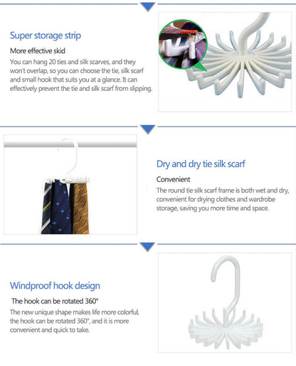 360 Degree Rotating Space Saving Rack 20 Hooks Ties Belts Bras Underwear Hanger