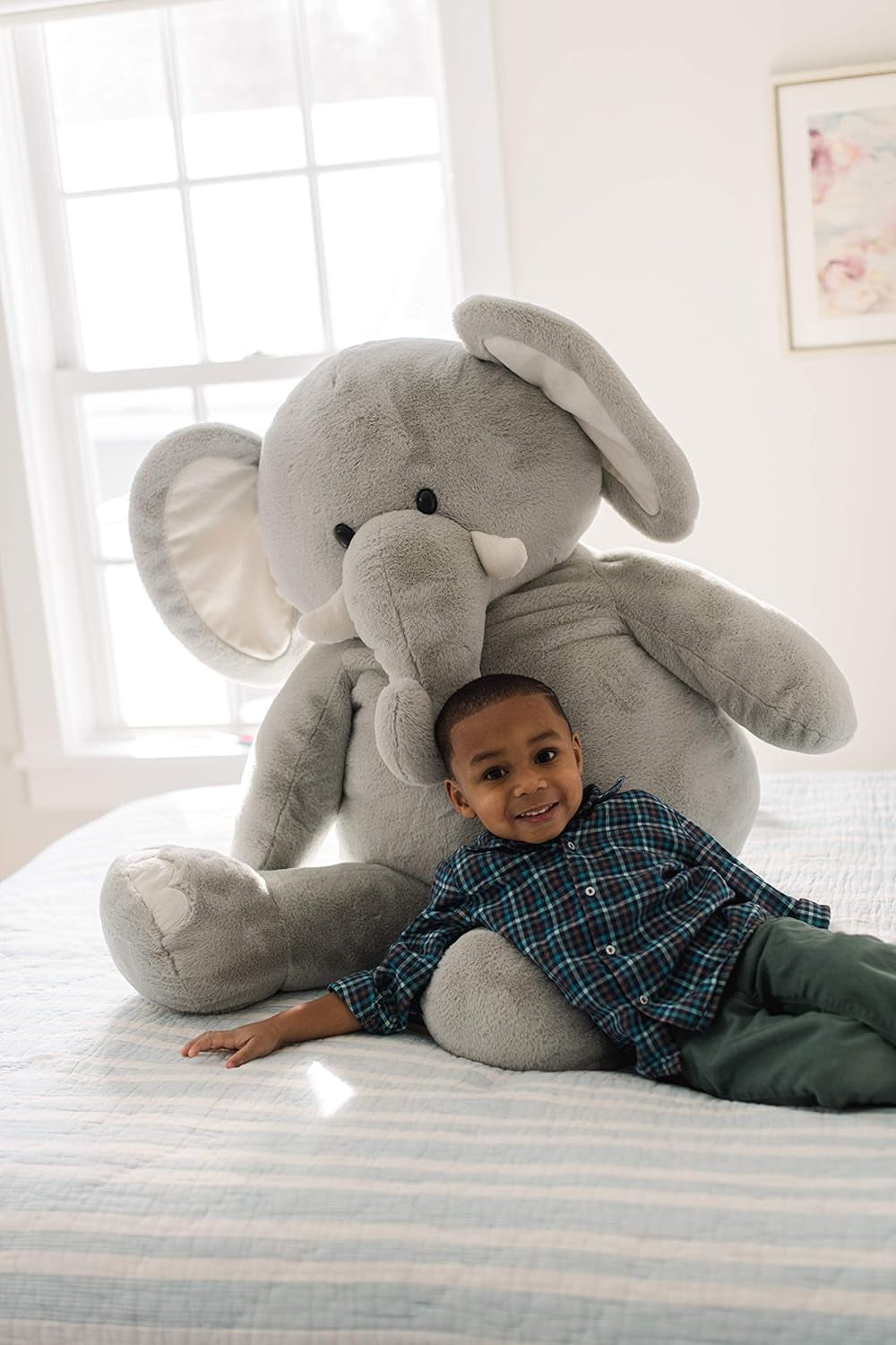 | Sqoosh2Poof Giant, Cuddly, Ultra Soft Plush Stuffed Animal with Bonus Interactive Surprise | 54“ Tall | Grey Elephant
