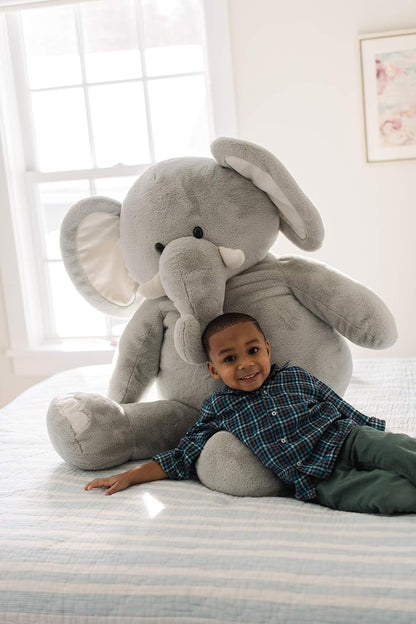 | Sqoosh2Poof Giant, Cuddly, Ultra Soft Plush Stuffed Animal with Bonus Interactive Surprise | 54“ Tall | Grey Elephant