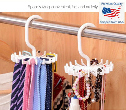 360 Degree Rotating Space Saving Rack 20 Hooks Ties Belts Bras Underwear Hanger