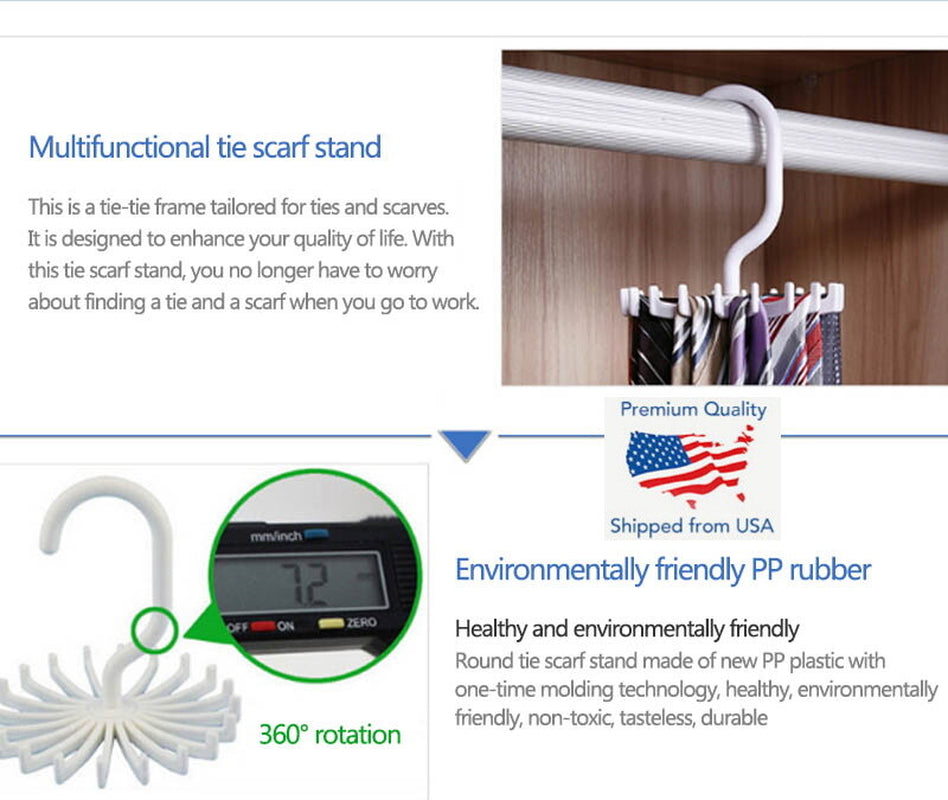 360 Degree Rotating Space Saving Rack 20 Hooks Ties Belts Bras Underwear Hanger