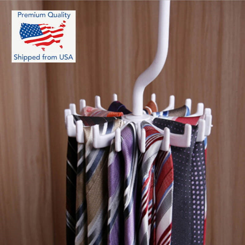 360 Degree Rotating Space Saving Rack 20 Hooks Ties Belts Bras Underwear Hanger