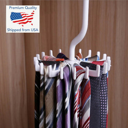 360 Degree Rotating Space Saving Rack 20 Hooks Ties Belts Bras Underwear Hanger
