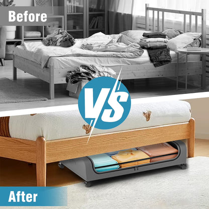 Under Bed Storage with Wheels, 2 Pack under Bed Storage Containers, under Bed Shoe Storage Organizer, Rolling under Bed Metal Drawer for Clothes, Gray